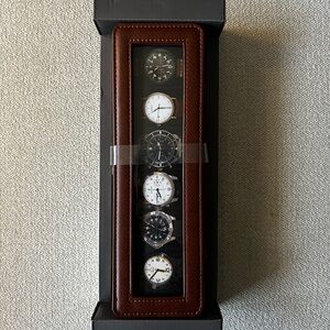 Elegant Woodburry Brand Brown Leather 6-Piece Watch Box Case